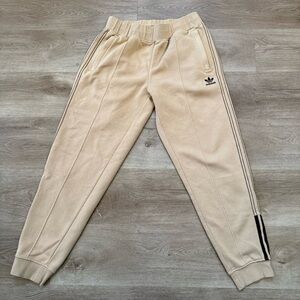Adidas Originals Trefoil Mens M Pleated Track Sweat Pants Bottoms Beige 3 Stripe